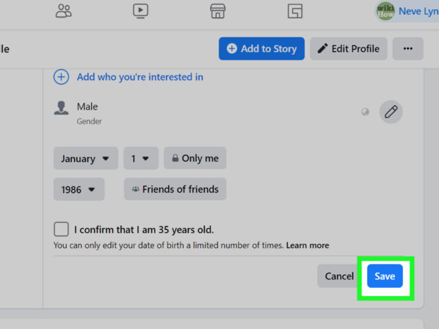 change my birthday on facebook after limit 1