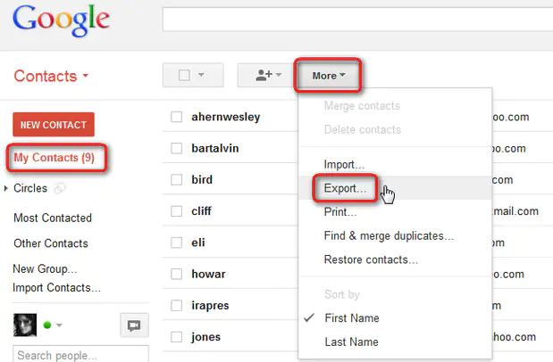import contact from gmail to phone 1