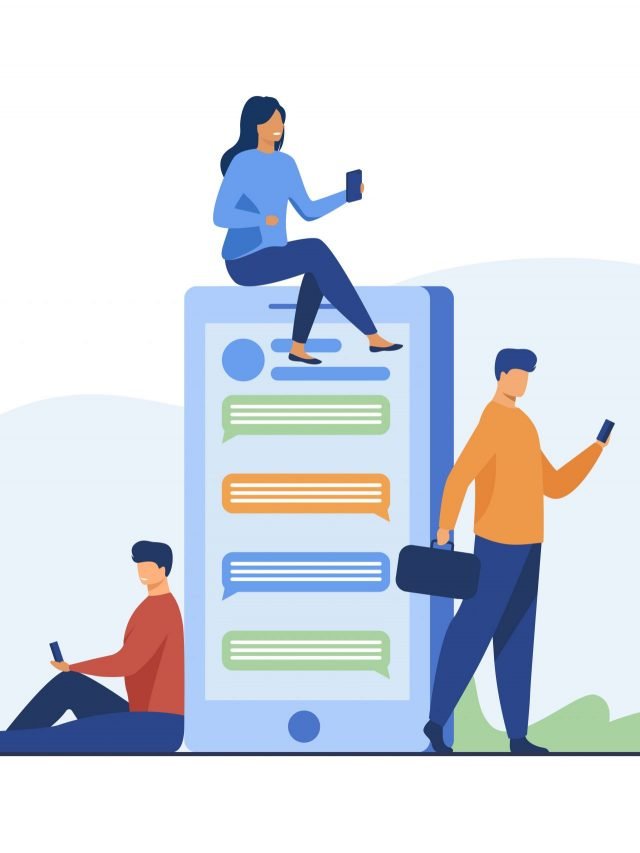 Group of people chatting to each other using phone